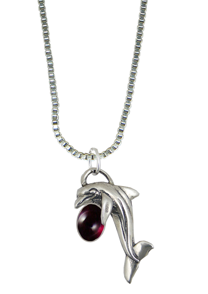 Sterling Silver Little Dolphin Pendant With Garnet